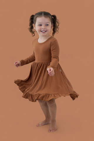 ESPRESSO LONG SLEEVE DREAM RUFFLE DRESS