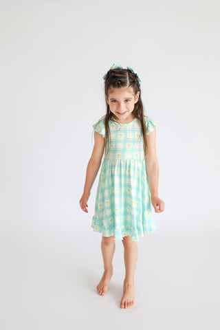 CITRUS GINGHAM CAP SLEEVE DREAM RUFFLE DRESS