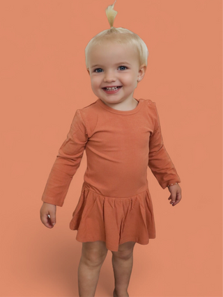 RUST LONG SLEEVE DREAM BODYSUIT DRESS