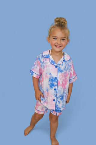 COTTON CANDY TIE DYE DREAM GIRL'S BUTTON DOWN SHORT SET