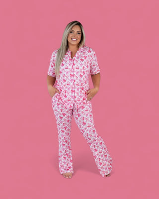 BOW CHECKERED CHARM SHORT SLEEVE WOMEN’S RELAXED FLARE DREAM SET