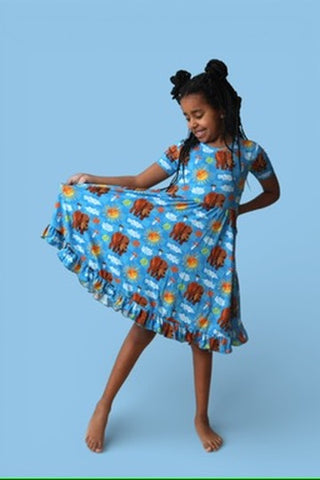 BEAR-Y BLUE SKIES DREAM RUFFLE DRESS