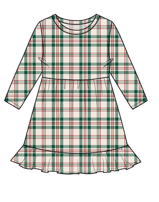 PRE-ORDER FESTIVE FLANNEL DREAM RUFFLE DRESS SHIPS 09/17-09/26