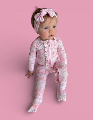 BLUSH BUNNY TOILE DREAM RUFFLE ROMPER