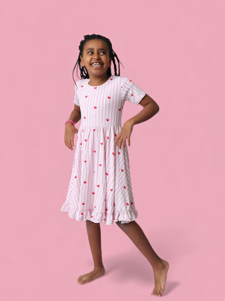 SWEETHEART STRIPES DREAM RUFFLE DRESS