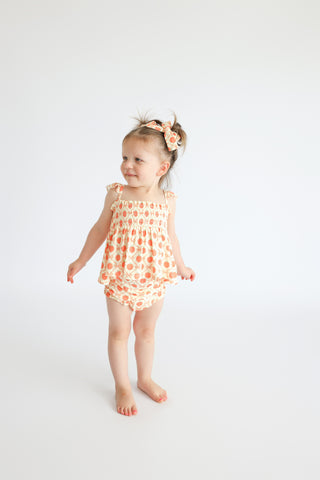 PEACH PERFECT BOWS DREAM SMOCKED BABYDOLL BUMMIES SET