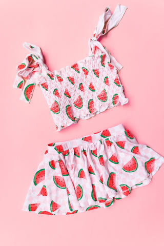 ONE IN A MELON CHECKERS DREAM SMOCKED SKORT SET