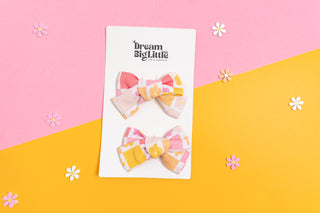 SUMMER SUNSET CHECKERS DREAM BOW HAIR CLIPS
