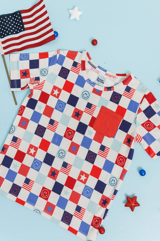 HOME OF THE FREE CHECKERS DREAM POCKET TEE