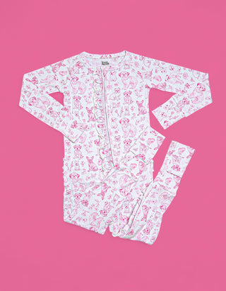 PINK PUPPY TOILE DREAM RUFFLE ROMPER