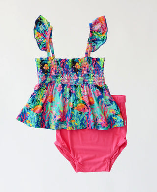 OCEAN GLOW DREAM SMOCKED BABYDOLL BUMMIES SET