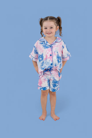 COTTON CANDY TIE DYE DREAM GIRL'S BUTTON DOWN SHORT SET