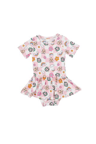 Dream Big Little Co x CoComelon JJ RAINBOW CHECKERS SHORT SLEEVE DREAM BODYSUIT DRESS