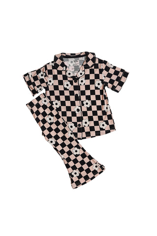 RETRO DAISY CHECKS SHORT SLEEVE DREAM GIRL'S FLARE SET