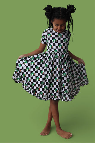 CATERPILLAR CHECK DREAM RUFFLE DRESS