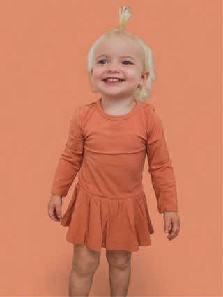 RUST LONG SLEEVE DREAM BODYSUIT DRESS