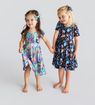 OCEAN GLOW CAP SLEEVE DREAM RUFFLE DRESS