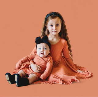 RUST LONG SLEEVE DREAM RUFFLE DRESS