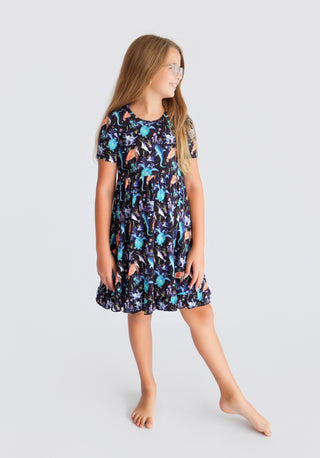 MIDNIGHT REEF DREAM RUFFLE DRESS