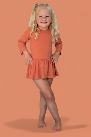 RUST LONG SLEEVE DREAM BODYSUIT DRESS