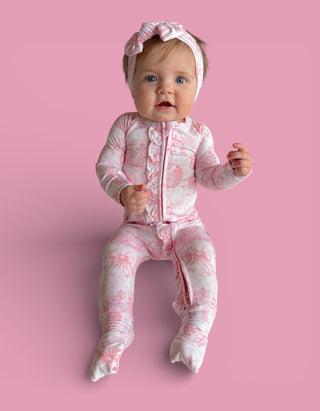 BLUSH BUNNY TOILE DREAM RUFFLE ROMPER