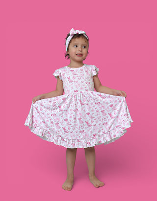 PINK PUPPY TOILE DREAM CAP SLEEVE RUFFLE DRESS