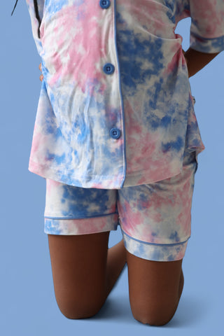 COTTON CANDY TIE DYE DREAM GIRL'S BUTTON DOWN SHORT SET
