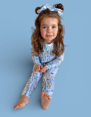 HEIRLOOM BLUE BLOOMS DREAM RUFFLE ROMPER