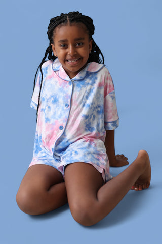 COTTON CANDY TIE DYE DREAM GIRL'S BUTTON DOWN SHORT SET