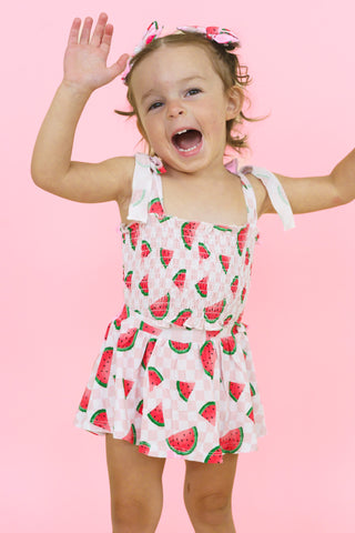 ONE IN A MELON CHECKERS DREAM SMOCKED SKORT SET