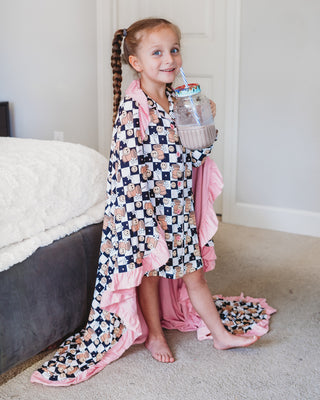 SMILEY CUP OF CHECKERS DREAM RUFFLE BLANKET