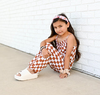 COPPER CHECKERS DREAM SMOCKED JUMPSUIT