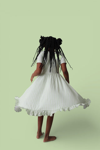 SPRINGTIME STRIPE DREAM RUFFLE DRESS