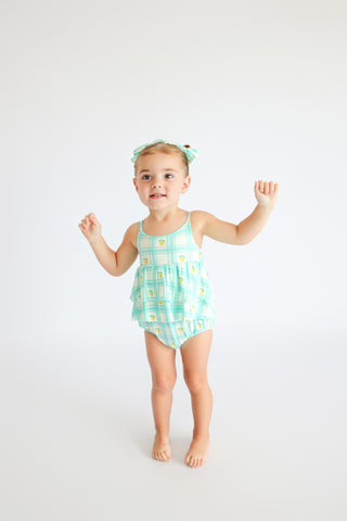 CITRUS GINGHAM RUFFLED DREAM BUBBLE ROMPER