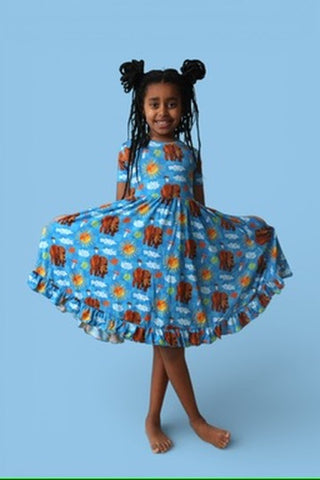 BEAR-Y BLUE SKIES DREAM RUFFLE DRESS