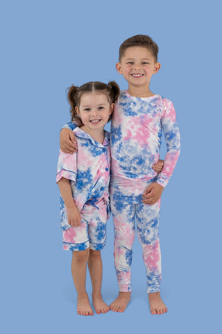 COTTON CANDY TIE DYE DREAM GIRL'S BUTTON DOWN SHORT SET