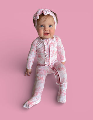 BLUSH BUNNY TOILE DREAM RUFFLE ROMPER