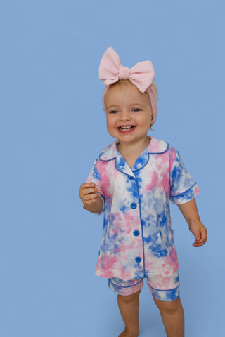 COTTON CANDY TIE DYE DREAM GIRL'S BUTTON DOWN SHORT SET
