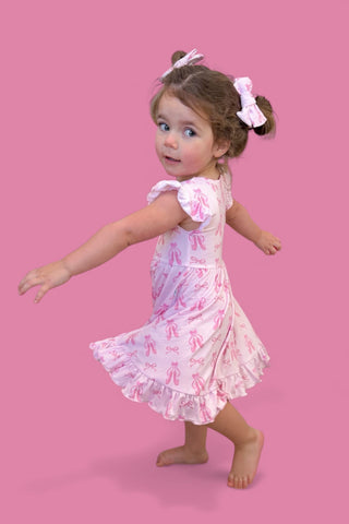 BALLET BOW BLISS DREAM CAP SLEEVE RUFFLE DRESS