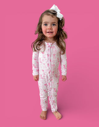 PINK PUPPY TOILE DREAM RUFFLE ROMPER