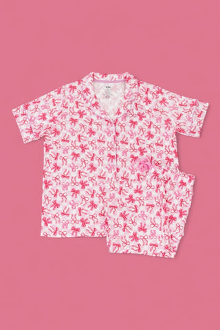 BOW CHECKERED CHARM SHORT SLEEVE WOMEN’S RELAXED FLARE DREAM SET