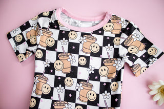 SMILEY CUP OF CHECKERS DREAM BODYSUIT DRESS