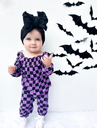SPOOKY CHECKERS DREAM SMOCKED JUMPSUIT