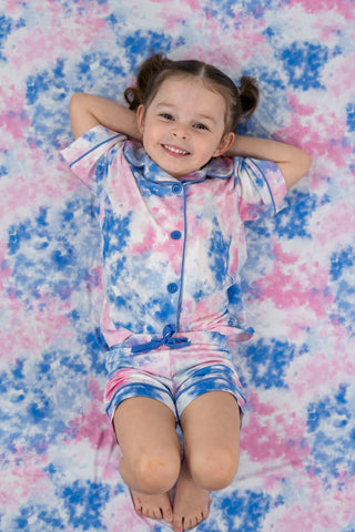 COTTON CANDY TIE DYE DREAM GIRL'S BUTTON DOWN SHORT SET
