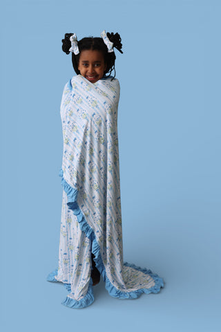 HEIRLOOM BLUE BLOOMS DREAM RUFFLE BLANKET