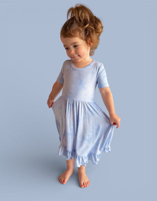 BLUE HAZE DREAM RUFFLE DRESS