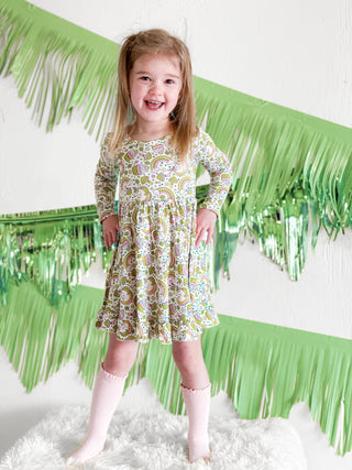 LUCK OF THE UNICORN DREAM LONG SLEEVE RUFFLE DRESS