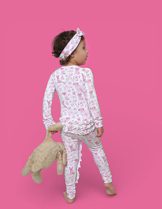 PINK PUPPY TOILE DREAM RUFFLE ROMPER