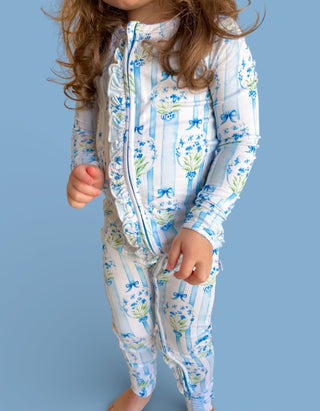 HEIRLOOM BLUE BLOOMS DREAM RUFFLE ROMPER