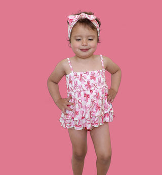 BOW CHECKERED CHARM DREAM SMOCKED TIERED BODYSUIT DRESS